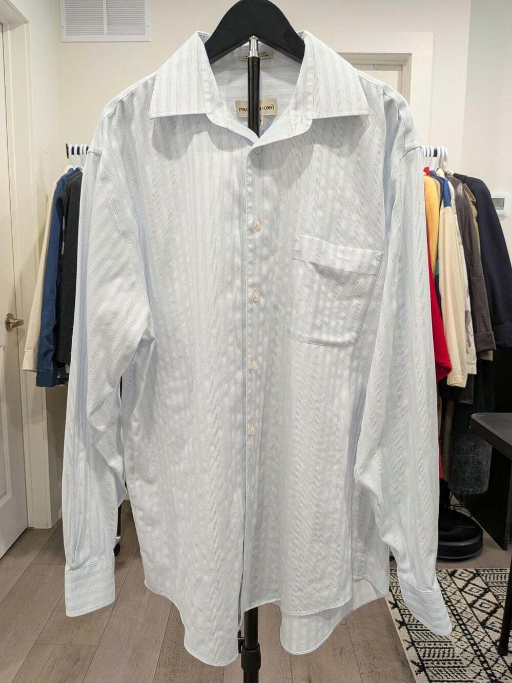 Pronto Uomo Blue Stripe Dress Shirt, Cotton, Mens Large, Y2K Style